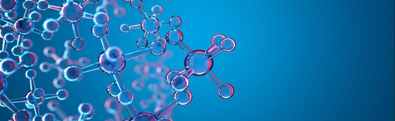 Molecules against a blue background 